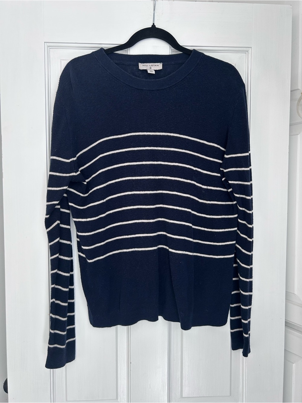 Nili Lotan Navy and White Striped Crewneck Sweater